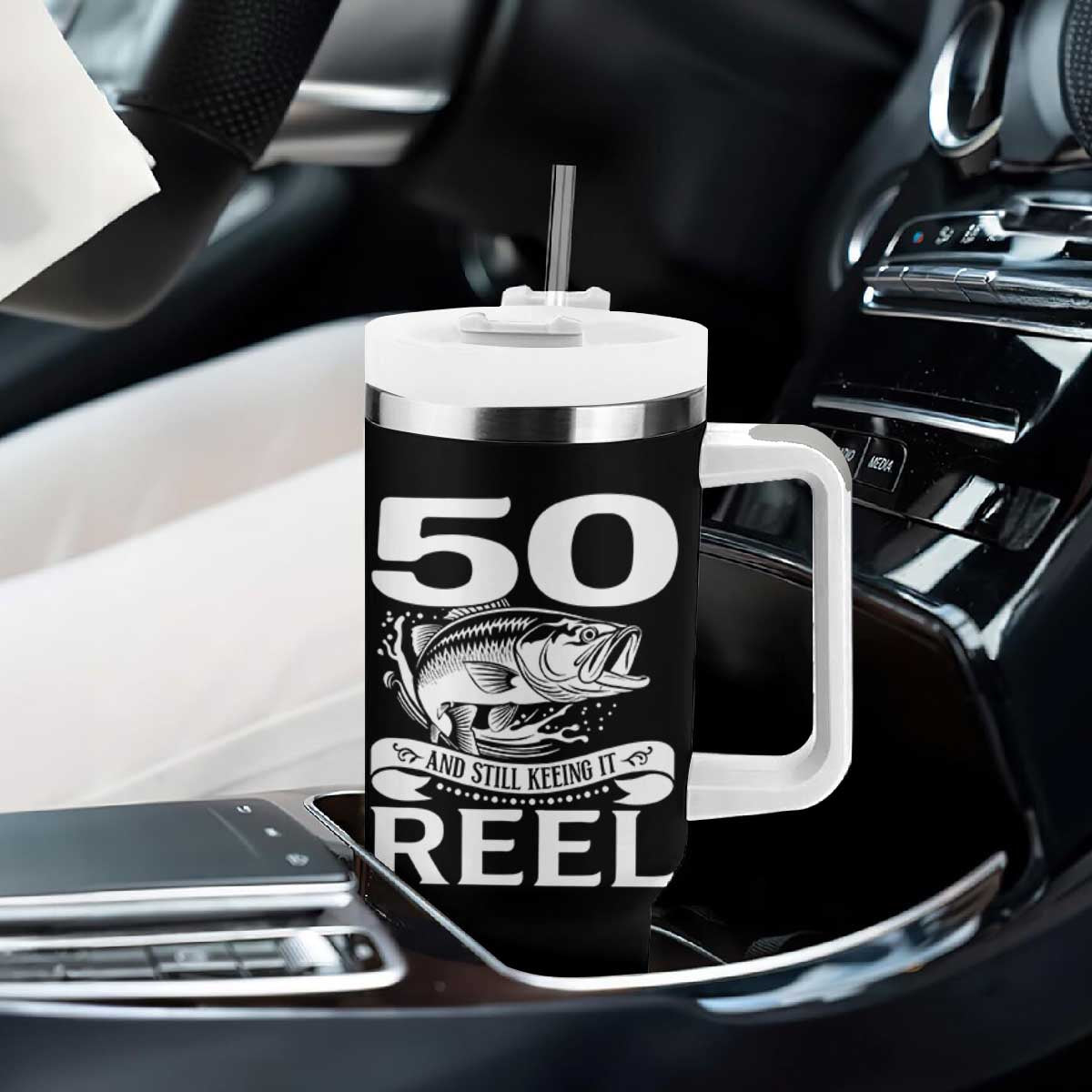 Still Keeping It Reel At 50 Tumbler With Handle Fisherman Birthday Gift TS12 Print Your Wear