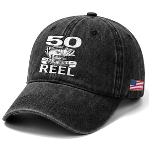 Still Keeping It Reel At 50 Washed Cotton Baseball Cap Fisherman Birthday Gift TS12 Print Your Wear