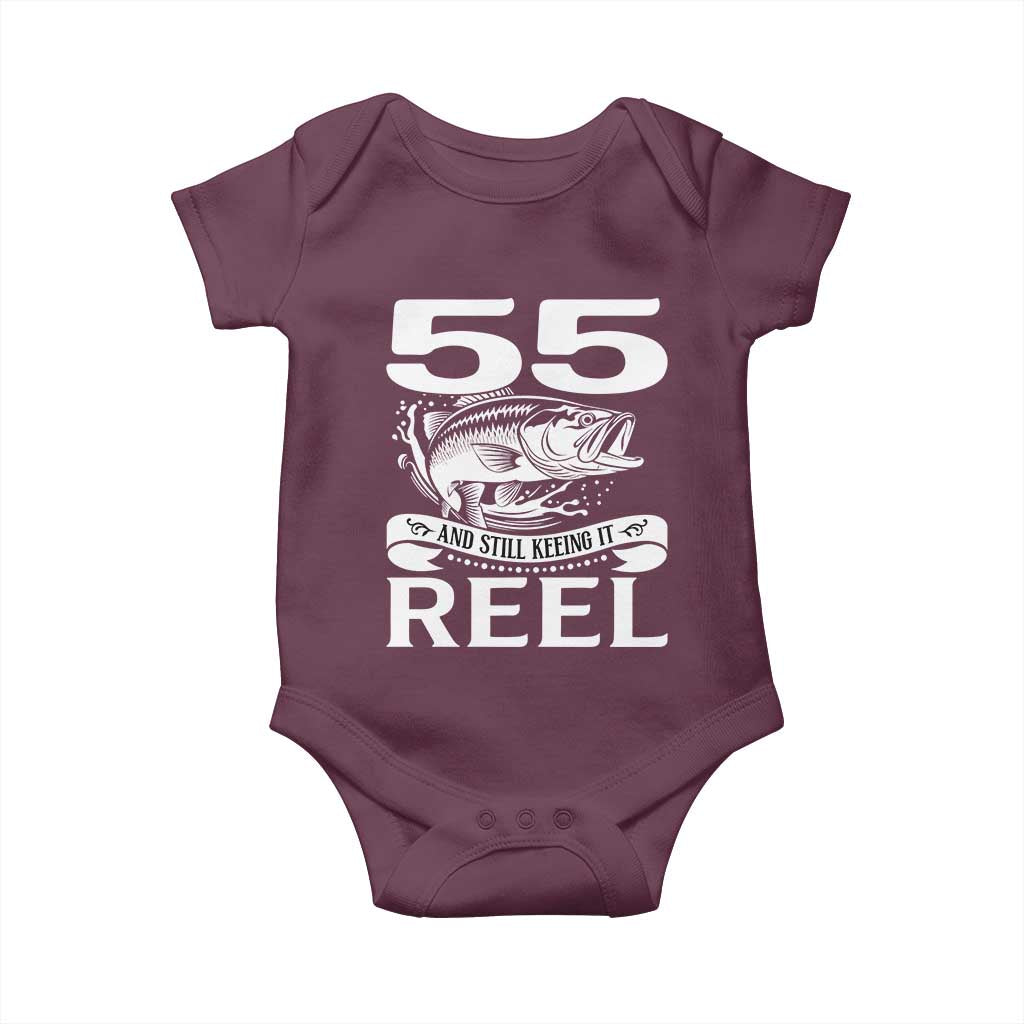 Still Keeping It Reel At 55 Baby Onesie Fisherman Birthday Gift TS12 Maroon Print Your Wear