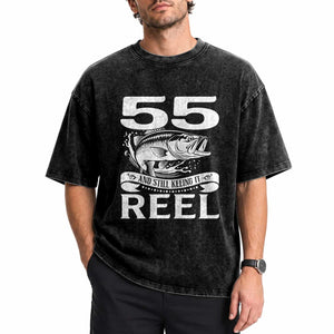 Still Keeping It Reel At 55 Washed Cotton T-Shirt Fisherman Birthday Gift