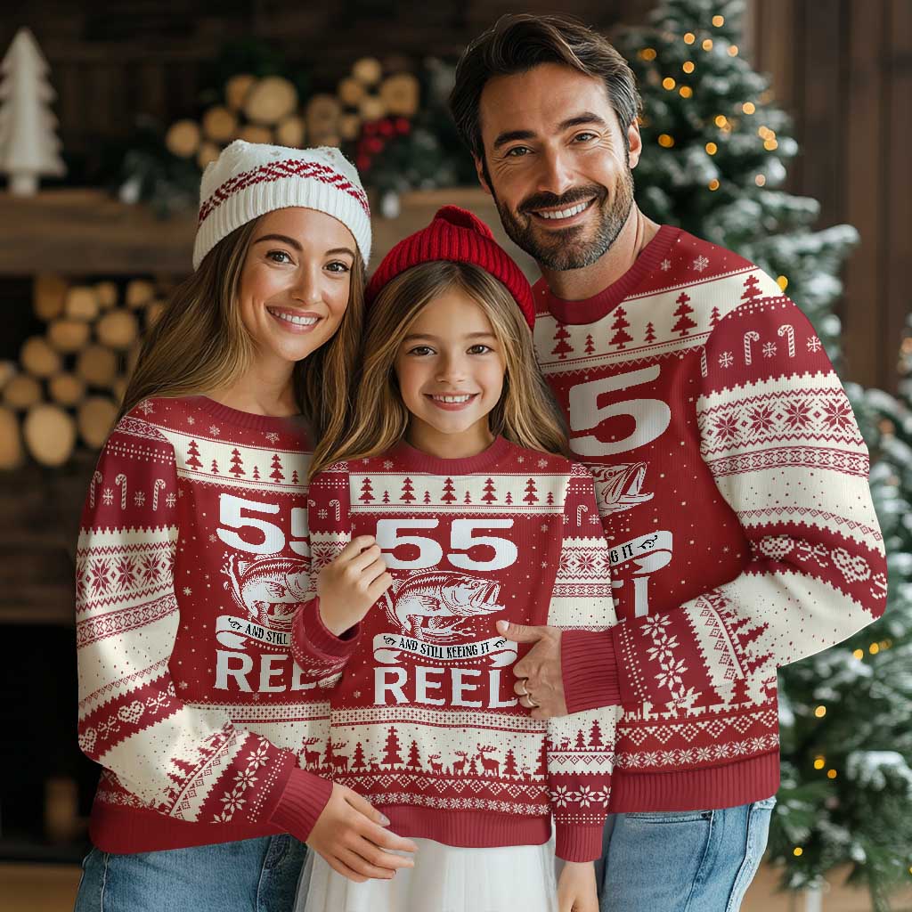 Still Keeping It Reel At 55 Ugly Christmas Sweater Fisherman Birthday Gift TS12 Red Beige Print Your Wear
