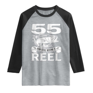 Still Keeping It Reel At 55 Raglan Shirt Fisherman Birthday Gift TS12 Heather Gray Black Print Your Wear