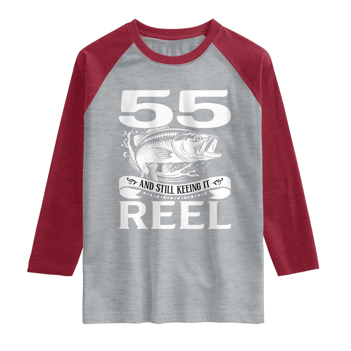 Still Keeping It Reel At 55 Raglan Shirt Fisherman Birthday Gift TS12 Heather Gray Heather Red Print Your Wear