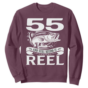 Still Keeping It Reel At 55 Sweatshirt Fisherman Birthday Gift TS12 Maroon Print Your Wear
