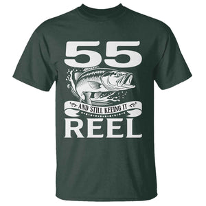 Still Keeping It Reel At 55 T Shirt Fisherman Birthday Gift TS12 Dark Forest Green Print Your Wear