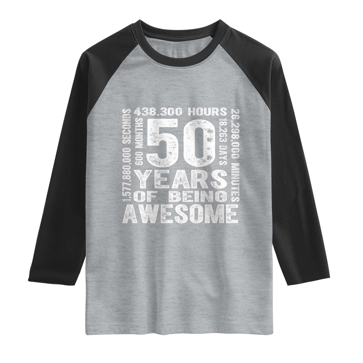 Funny 50th Birthday Gift Raglan Shirt 50 Years Of Being Awesome TS12 Heather Gray Black Print Your Wear