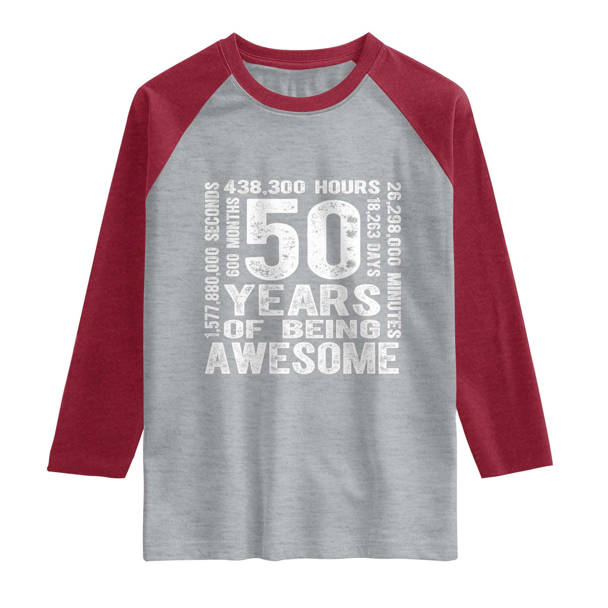 Funny 50th Birthday Gift Raglan Shirt 50 Years Of Being Awesome TS12 Heather Gray Heather Red Print Your Wear