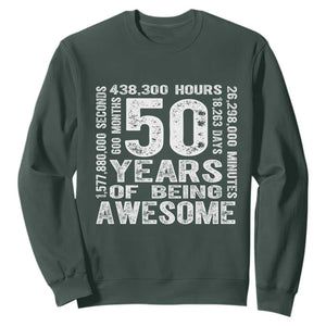 Funny 50th Birthday Gift Sweatshirt 50 Years Of Being Awesome TS12 Dark Forest Green Print Your Wear