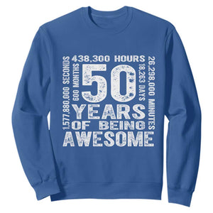 Funny 50th Birthday Gift Sweatshirt 50 Years Of Being Awesome TS12 Royal Blue Print Your Wear