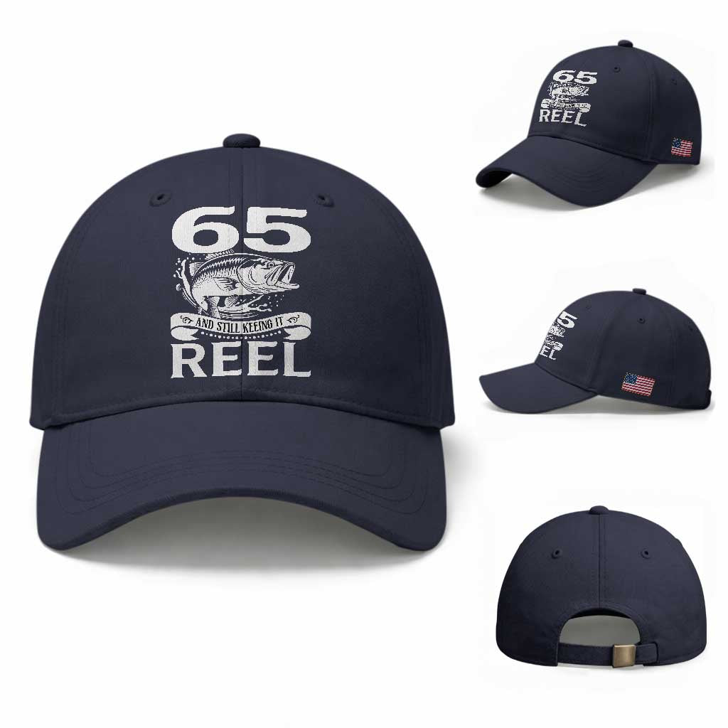 Still Keeping It Reel At 65 Baseball Cap Fisherman Birthday Gift TS12 Baseball Cap Universal Fit Navy Print Your Wear