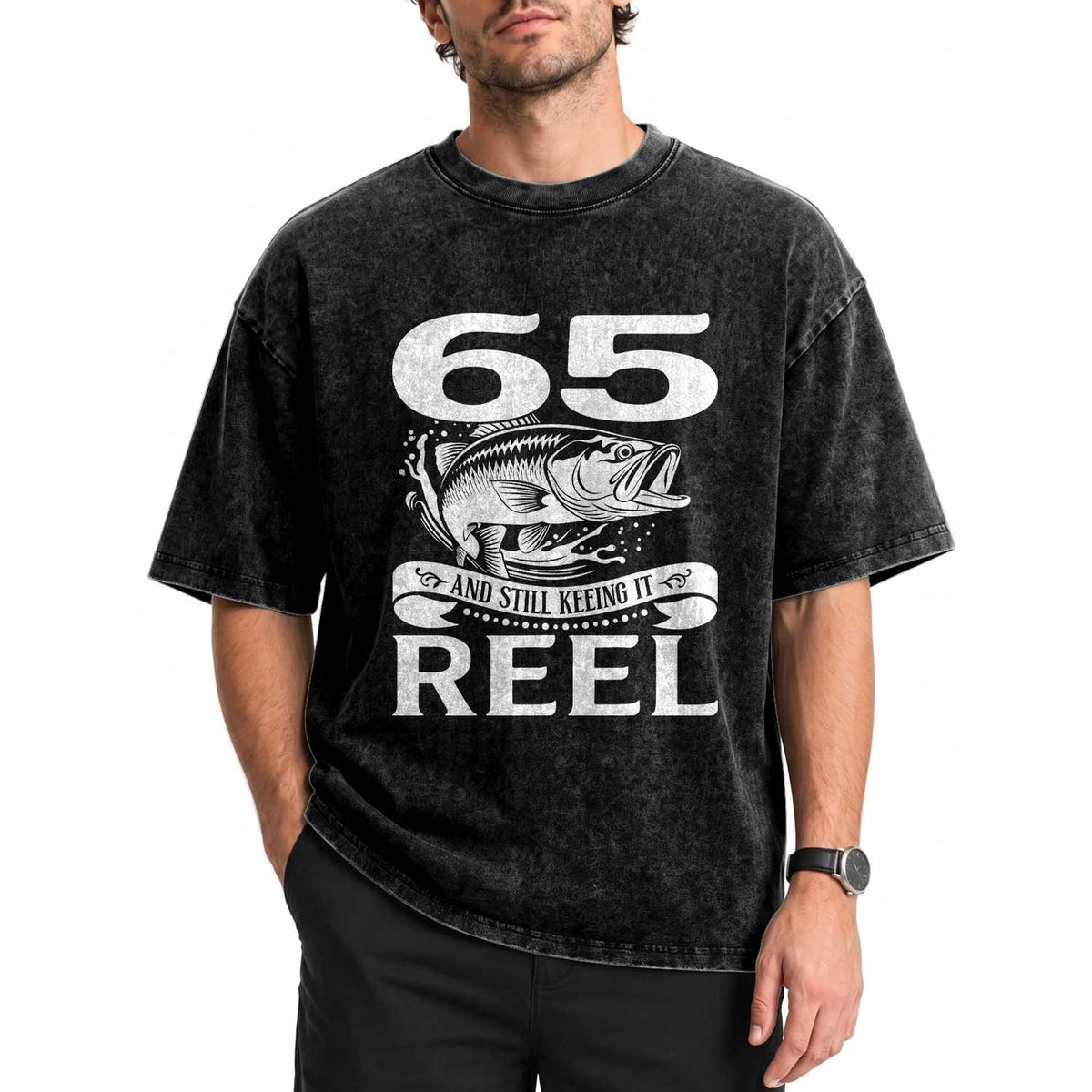 Still Keeping It Reel At 65 Washed Cotton T-Shirt Fisherman Birthday Gift