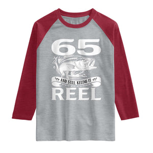 Still Keeping It Reel At 65 Raglan Shirt Fisherman Birthday Gift TS12 Heather Gray Heather Red Print Your Wear