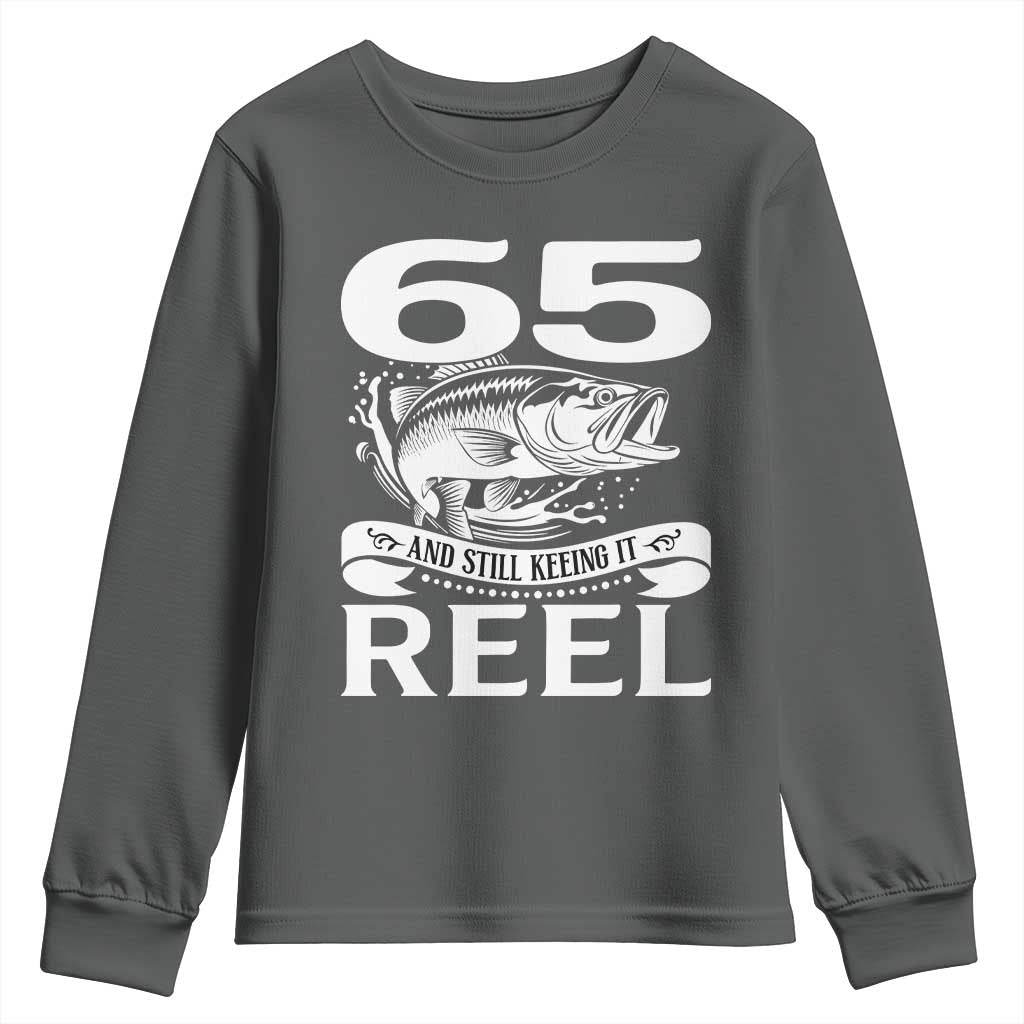 Still Keeping It Reel At 65 Youth Sweatshirt Fisherman Birthday Gift TS12 Dark Heather Print Your Wear