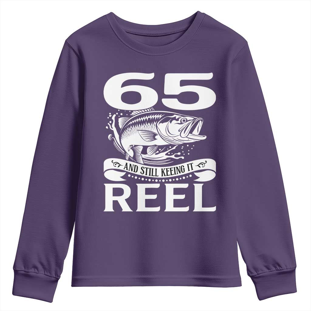 Still Keeping It Reel At 65 Youth Sweatshirt Fisherman Birthday Gift TS12 Purple Print Your Wear