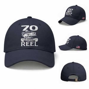 Still Keeping It Reel At 70 Baseball Cap Fisherman Birthday Gift TS12 Baseball Cap Universal Fit Navy Print Your Wear