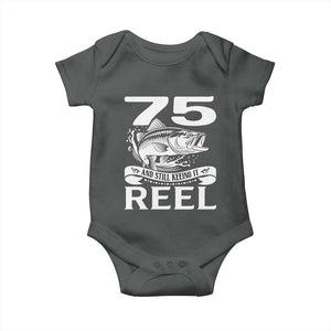 Still Keeping It Reel At 75 Baby Onesie Fisherman Birthday Gift TS12 Dark Heather Print Your Wear