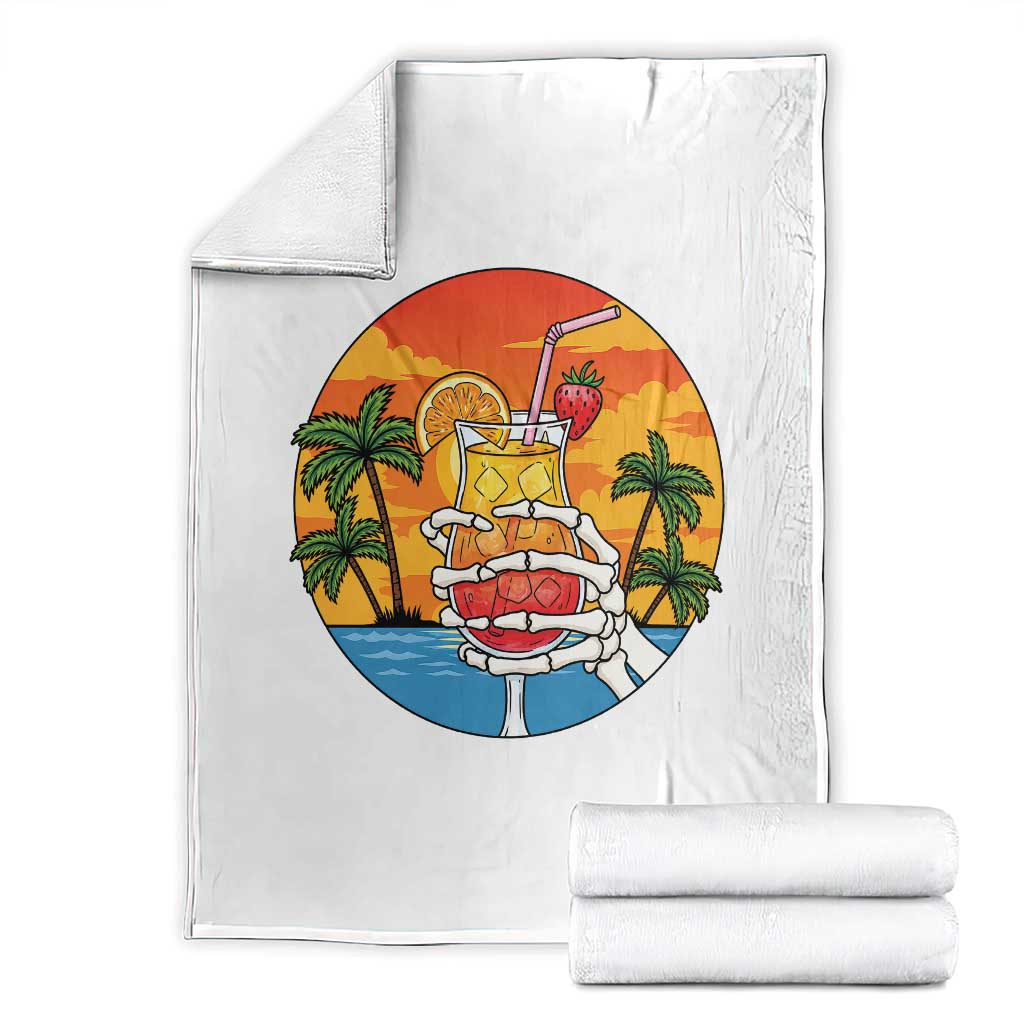 Tropical Skeleton Summerween Throw Blanket Beach Cocktail Vacation TS12 White Print Your Wear
