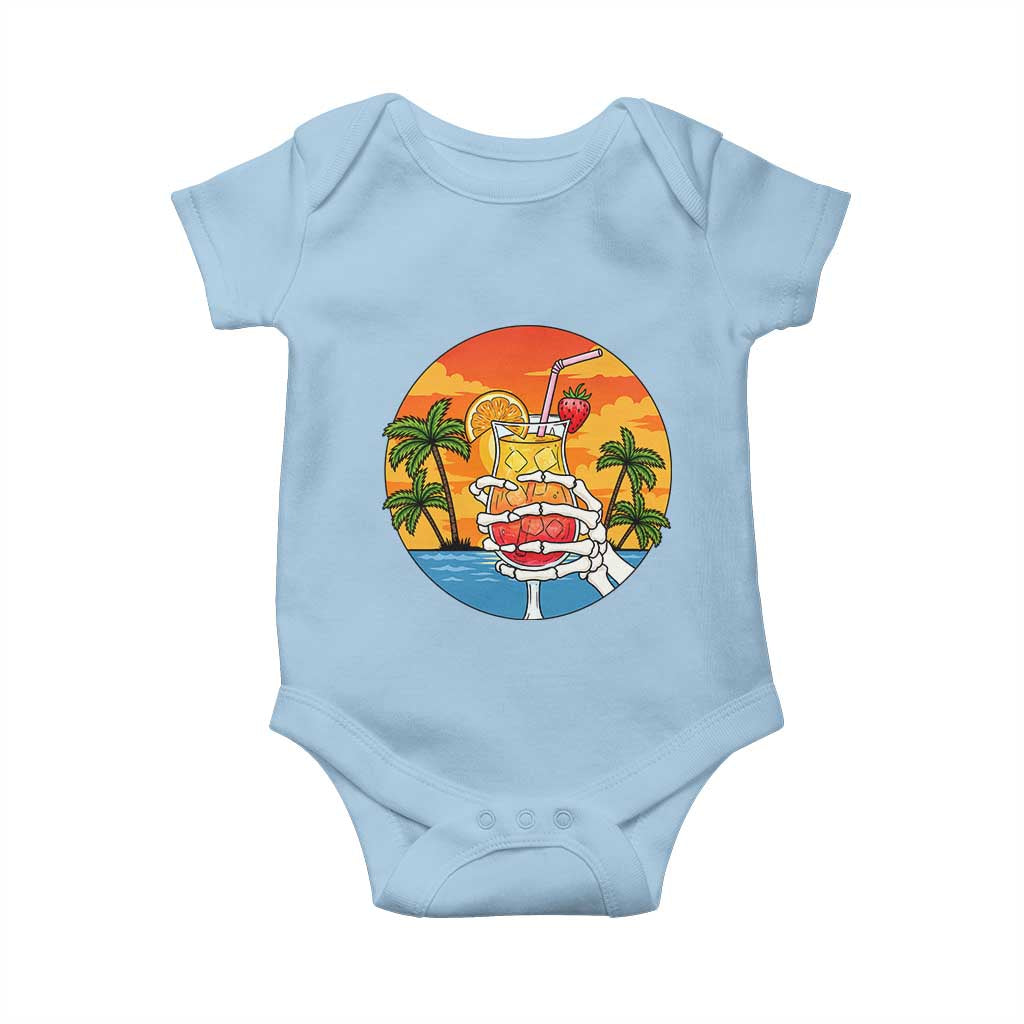 Tropical Skeleton Summerween Baby Onesie Beach Cocktail Vacation TS12 Light Blue Print Your Wear