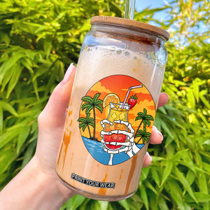 Tropical Skeleton Summerween Glass Can Beach Cocktail Vacation TS12 White Print Your Wear