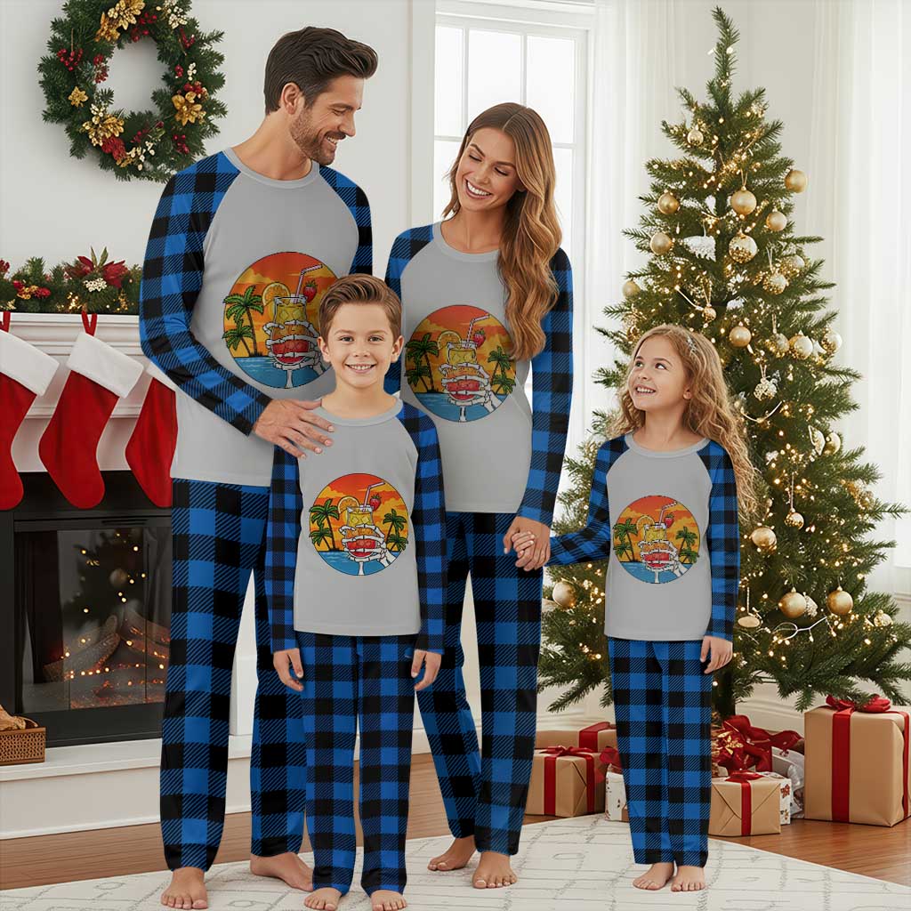 Tropical Skeleton Summerween Plaid Pajama Set Beach Cocktail Vacation TS12 Blue Plaid Print Your Wear