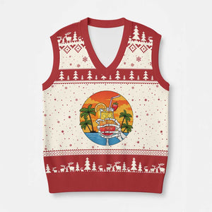 Tropical Skeleton Summerween V-Neck Knit Sweater Vest Beach Cocktail Vacation TS12 Beige Red Print Your Wear