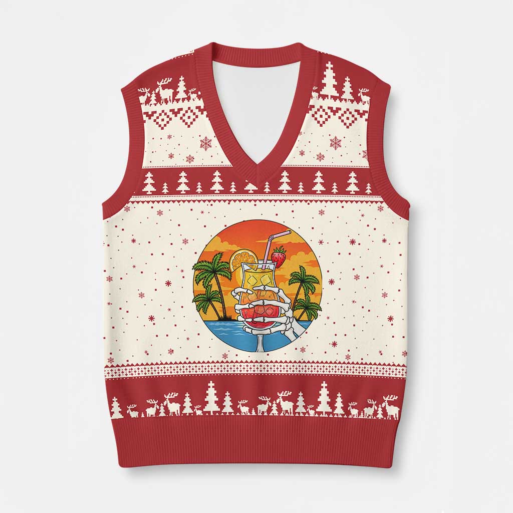 Tropical Skeleton Summerween V-Neck Knit Sweater Vest Beach Cocktail Vacation TS12 Beige Red Print Your Wear