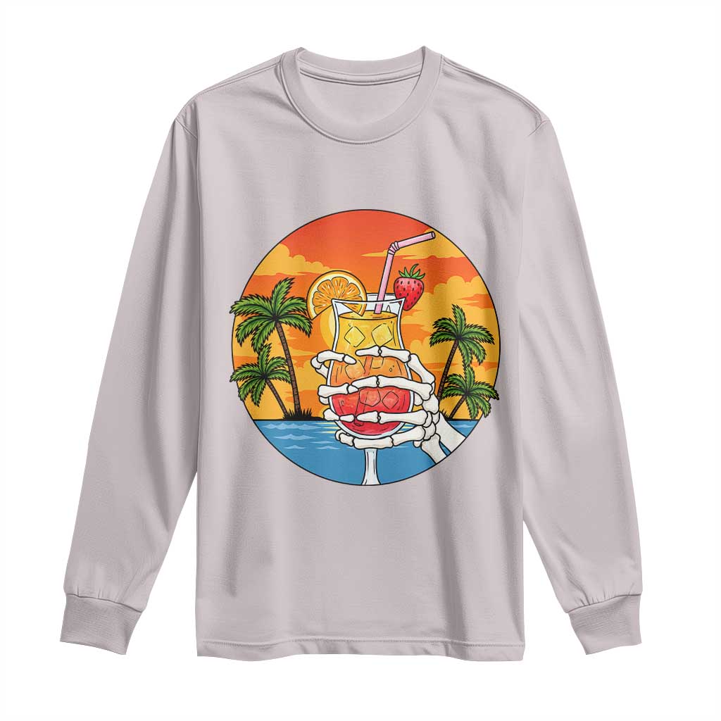 Tropical Skeleton Summerween Long Sleeve Shirt Beach Cocktail Vacation TS12 Ice Gray Print Your Wear