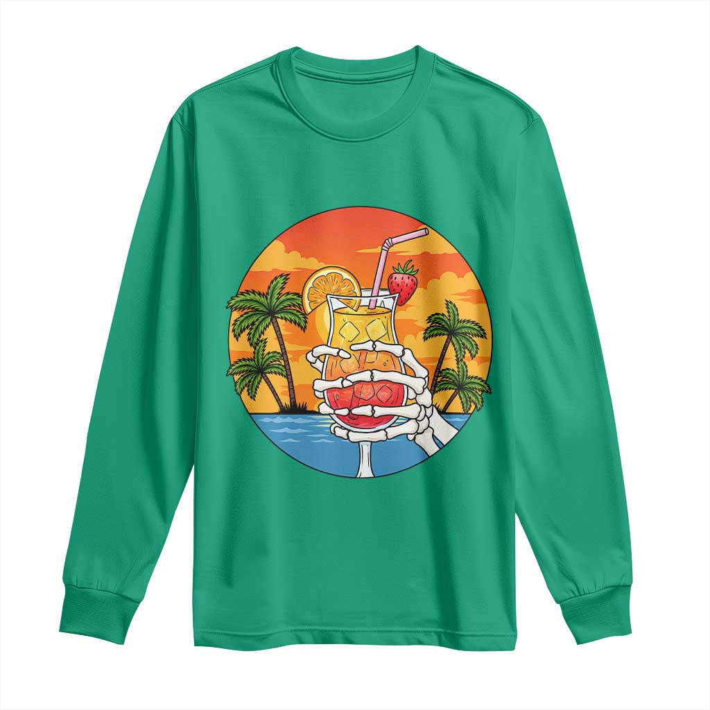 Tropical Skeleton Summerween Long Sleeve Shirt Beach Cocktail Vacation TS12 Irish Green Print Your Wear