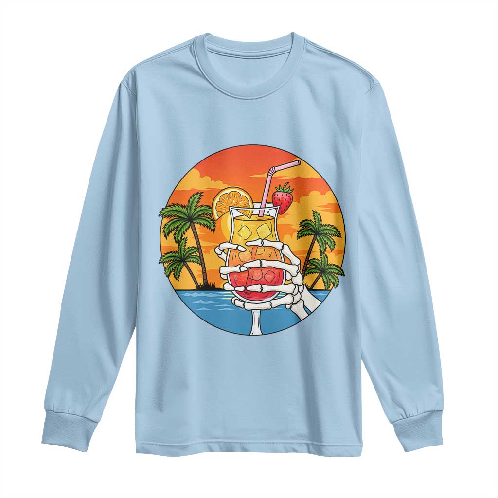 Tropical Skeleton Summerween Long Sleeve Shirt Beach Cocktail Vacation TS12 Light Blue Print Your Wear
