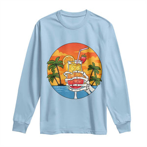 Tropical Skeleton Summerween Long Sleeve Shirt Beach Cocktail Vacation TS12 Light Blue Print Your Wear