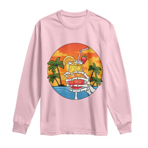 Tropical Skeleton Summerween Long Sleeve Shirt Beach Cocktail Vacation TS12 Light Pink Print Your Wear