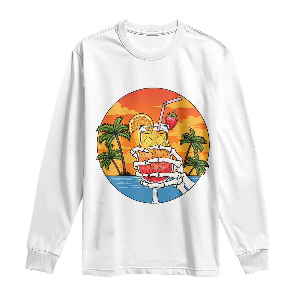 Tropical Skeleton Summerween Long Sleeve Shirt Beach Cocktail Vacation TS12 White Print Your Wear
