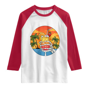 Tropical Skeleton Summerween Raglan Shirt Beach Cocktail Vacation TS12 White Red Print Your Wear