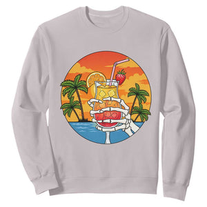 Tropical Skeleton Summerween Sweatshirt Beach Cocktail Vacation TS12 Ice Gray Print Your Wear