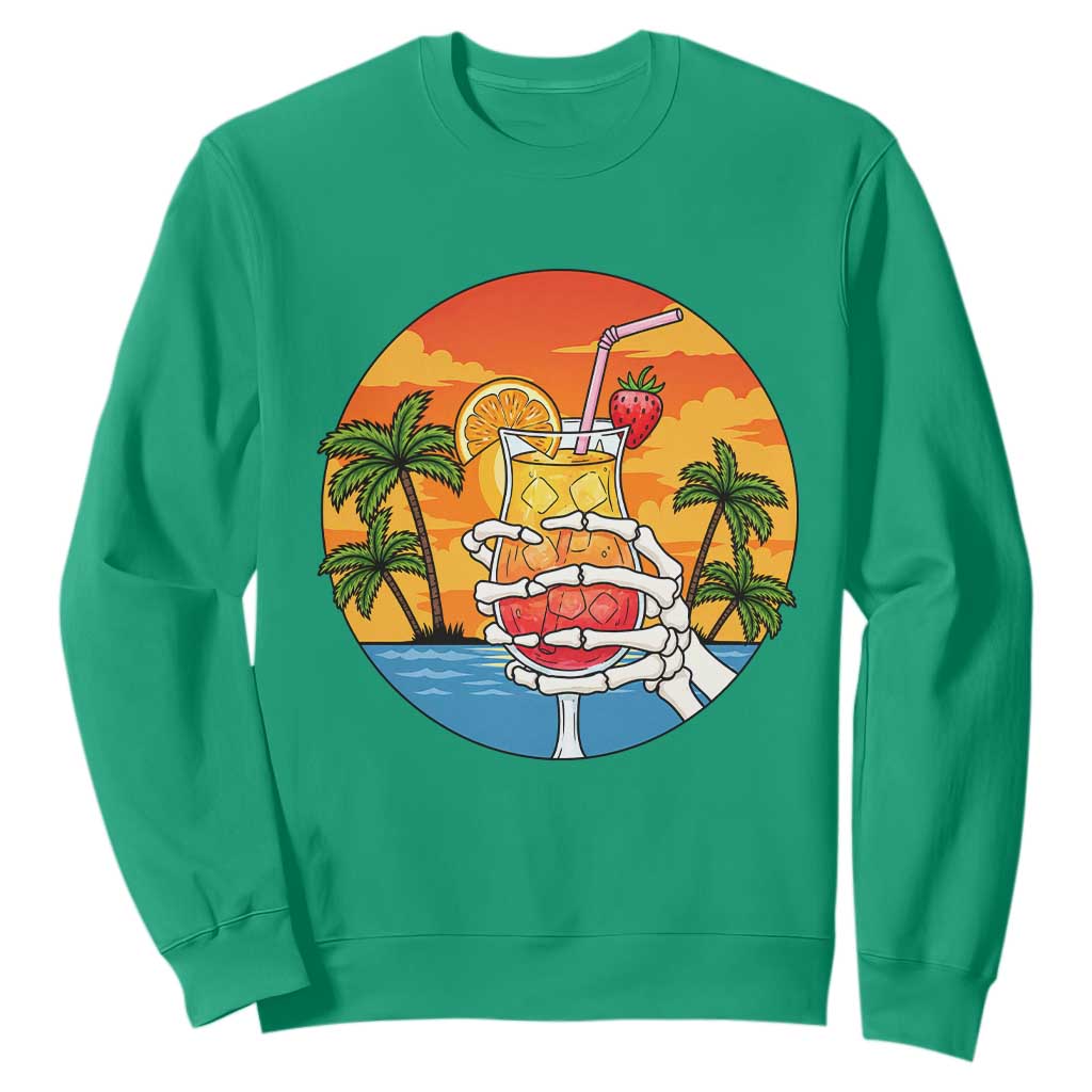 Tropical Skeleton Summerween Sweatshirt Beach Cocktail Vacation TS12 Irish Green Print Your Wear