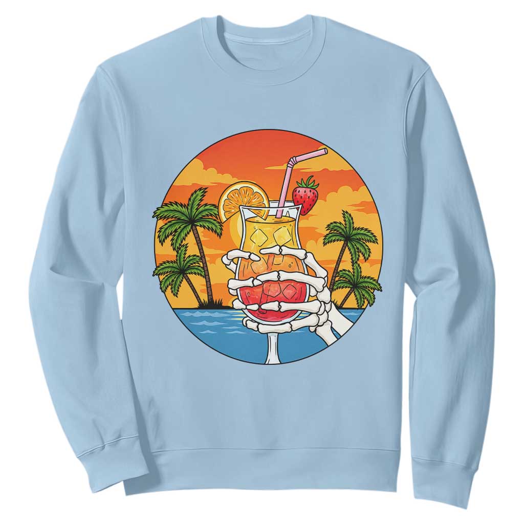 Tropical Skeleton Summerween Sweatshirt Beach Cocktail Vacation TS12 Light Blue Print Your Wear