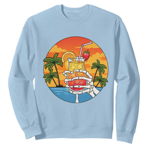 Tropical Skeleton Summerween Sweatshirt Beach Cocktail Vacation TS12 Light Blue Print Your Wear
