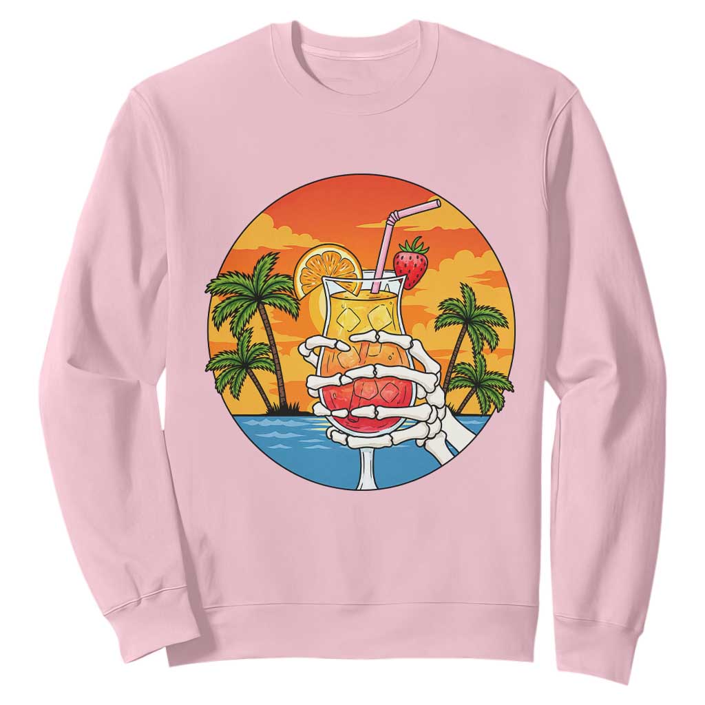 Tropical Skeleton Summerween Sweatshirt Beach Cocktail Vacation TS12 Light Pink Print Your Wear
