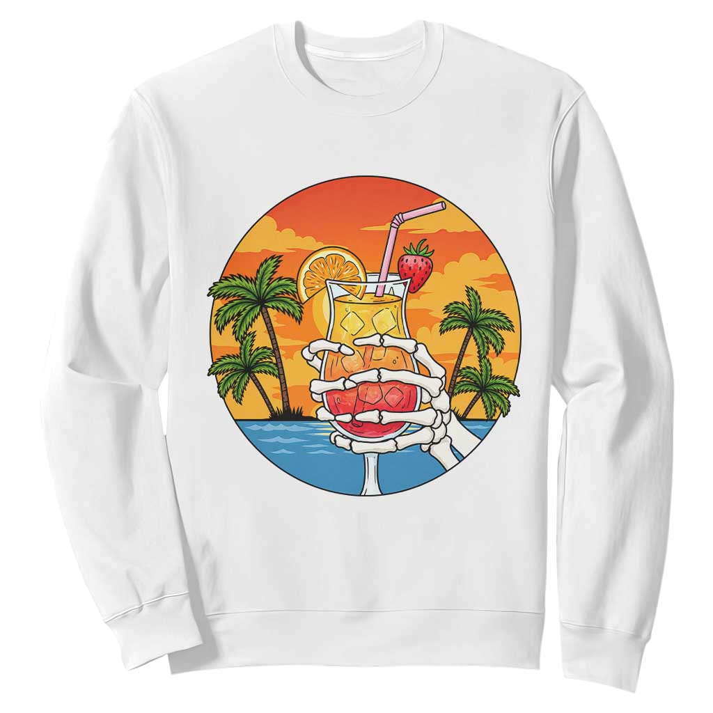 Tropical Skeleton Summerween Sweatshirt Beach Cocktail Vacation TS12 White Print Your Wear