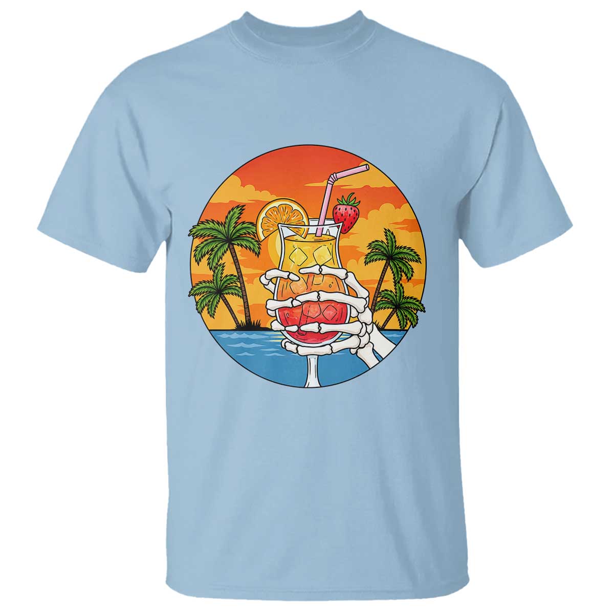Tropical Skeleton Summerween T Shirt Beach Cocktail Vacation TS12 Light Blue Print Your Wear