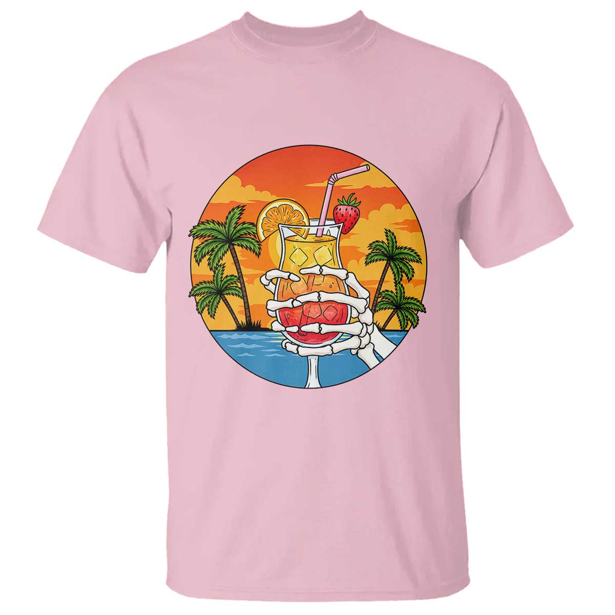 Tropical Skeleton Summerween T Shirt Beach Cocktail Vacation TS12 Light Pink Print Your Wear