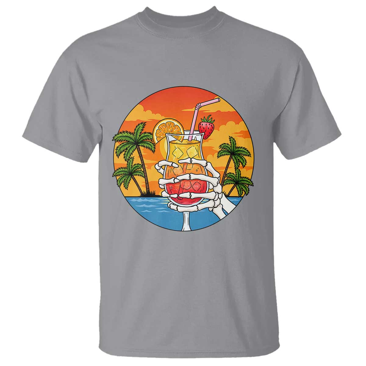 Tropical Skeleton Summerween T Shirt Beach Cocktail Vacation TS12 Sport Gray Print Your Wear