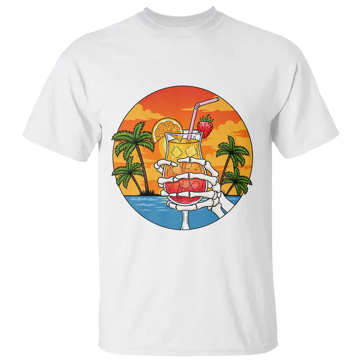 Tropical Skeleton Summerween T Shirt Beach Cocktail Vacation TS12 White Print Your Wear