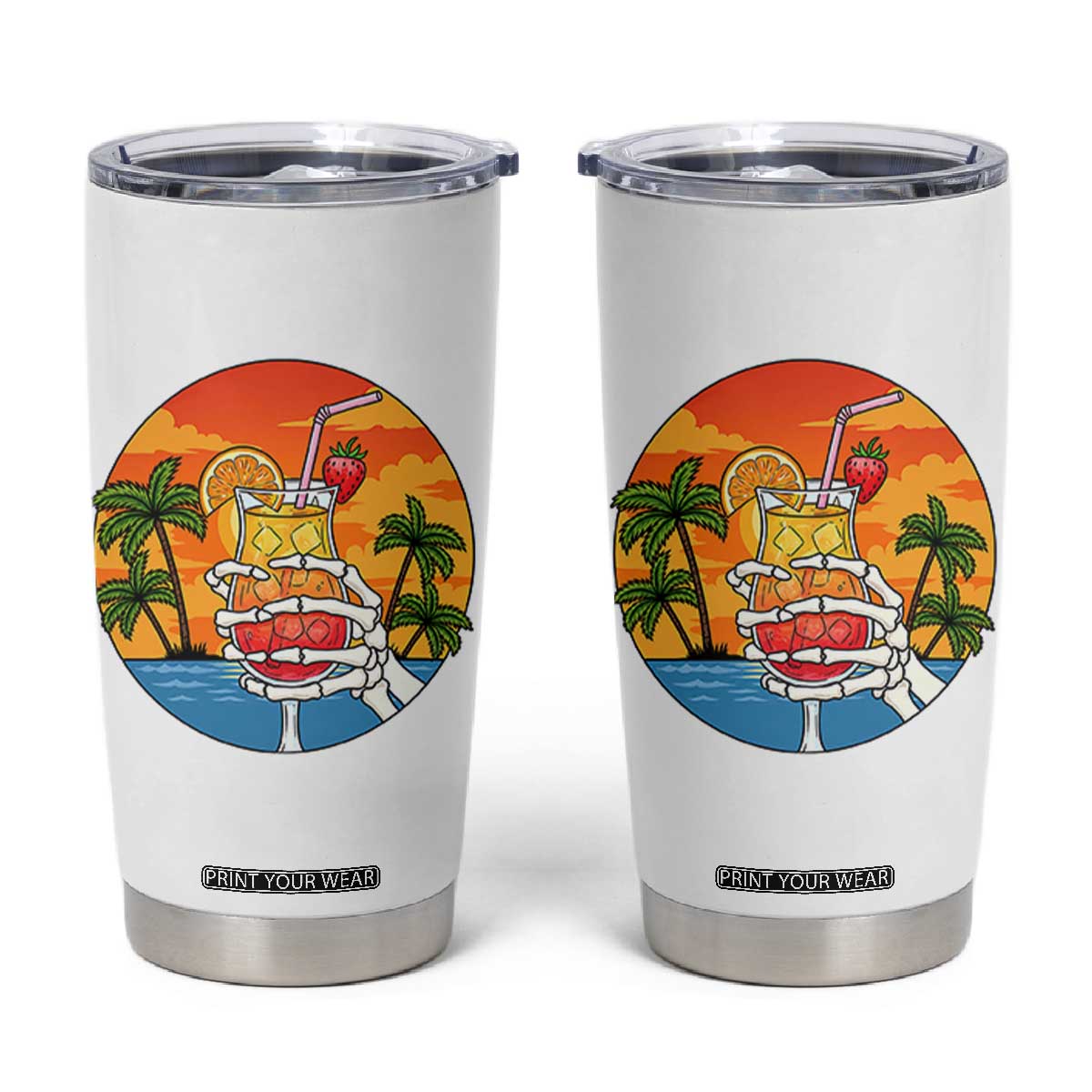 Tropical Skeleton Summerween Tumbler Cup Beach Cocktail Vacation TS12 White Print Your Wear