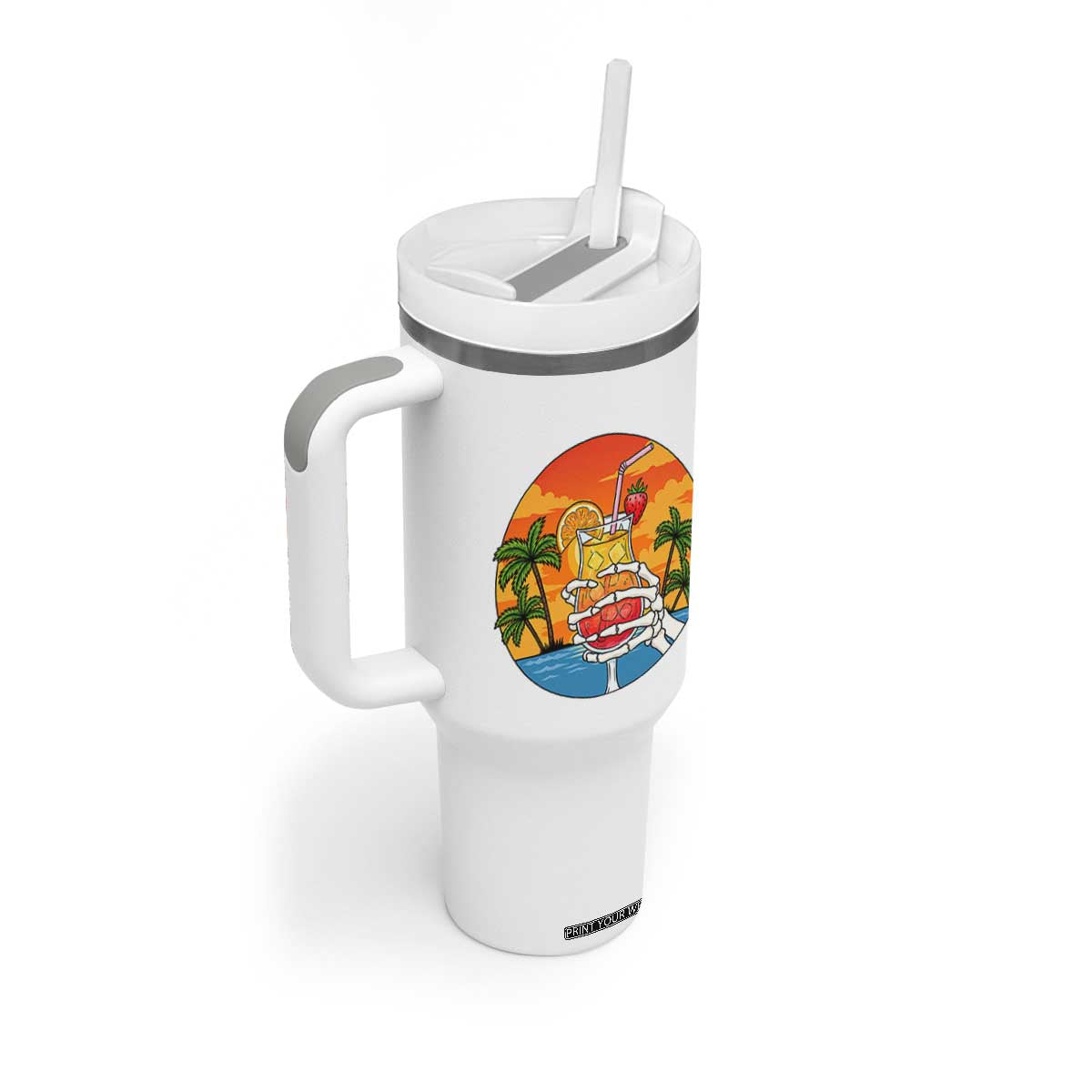 Tropical Skeleton Summerween Tumbler With Handle Beach Cocktail Vacation TS12 Print Your Wear