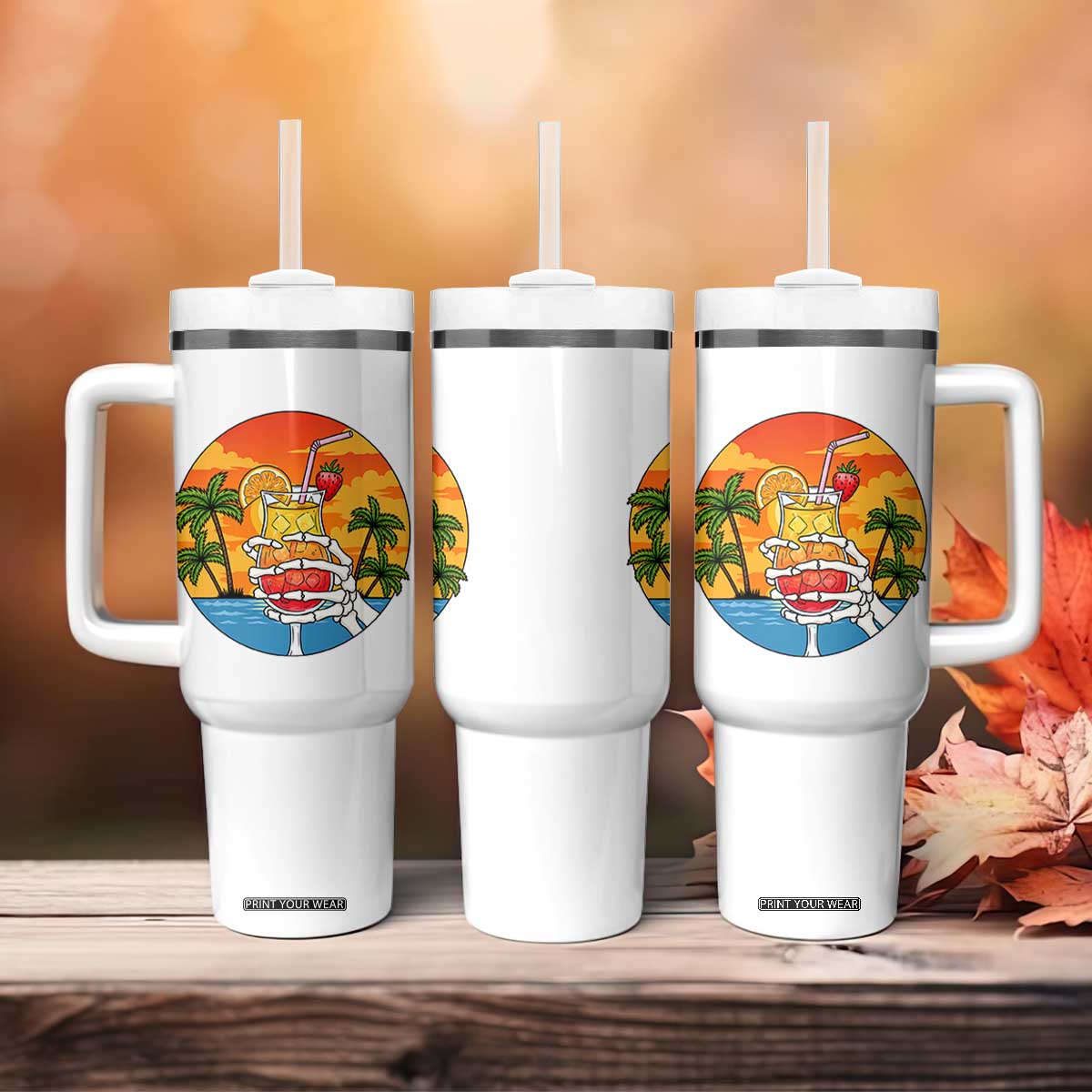 Tropical Skeleton Summerween Tumbler With Handle Beach Cocktail Vacation TS12 Print Your Wear