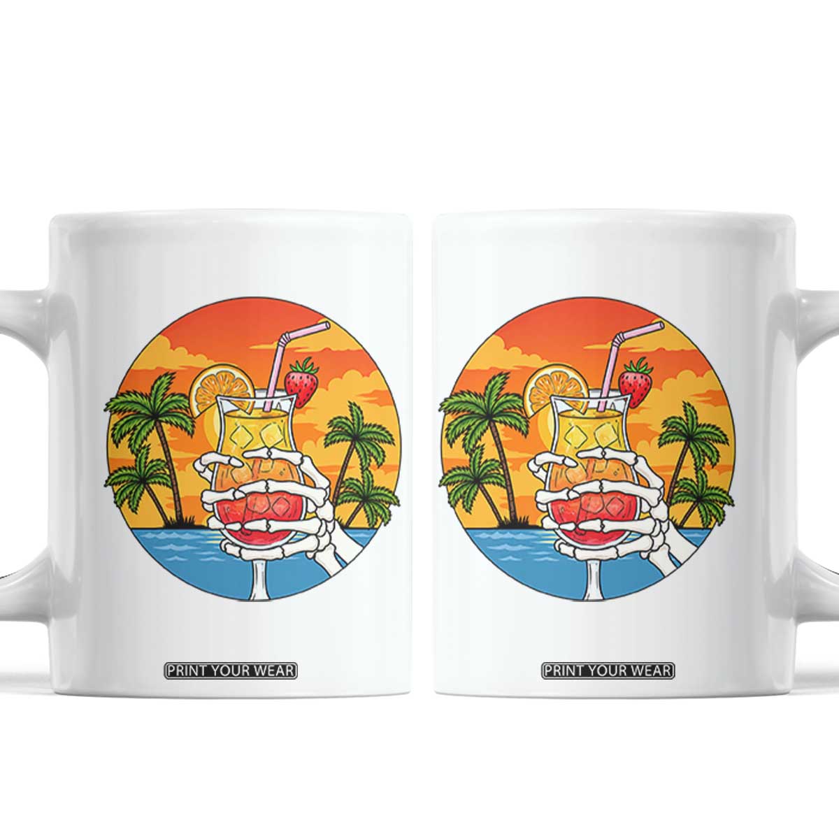 Tropical Skeleton Summerween Coffee Mug Beach Cocktail Vacation TS12 White Print Your Wear