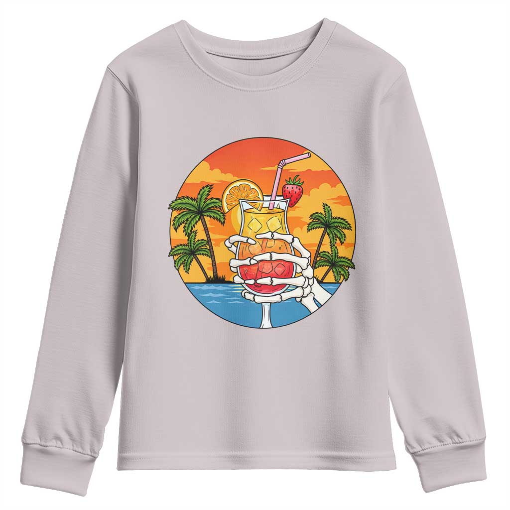 Tropical Skeleton Summerween Youth Sweatshirt Beach Cocktail Vacation TS12 Ice Gray Print Your Wear