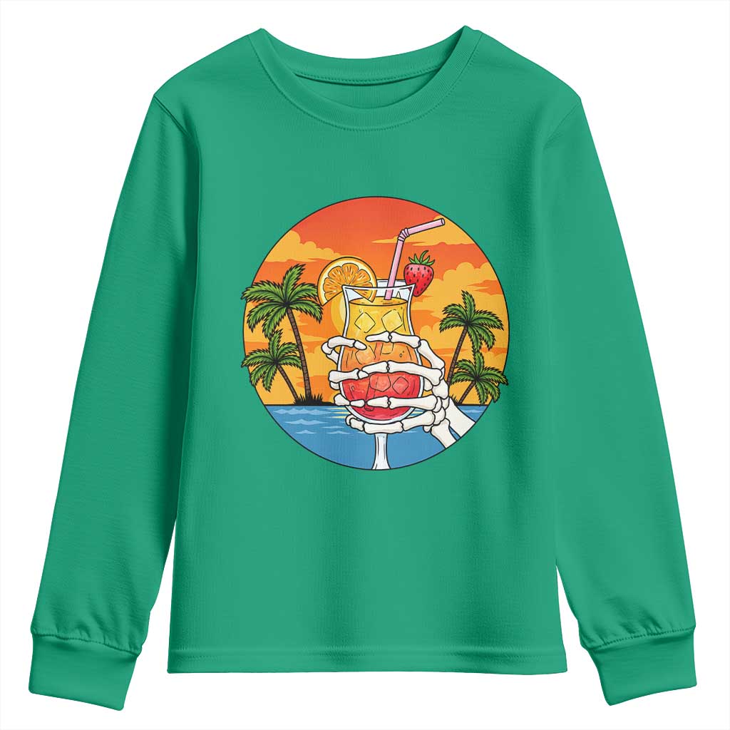 Tropical Skeleton Summerween Youth Sweatshirt Beach Cocktail Vacation TS12 Irish Green Print Your Wear