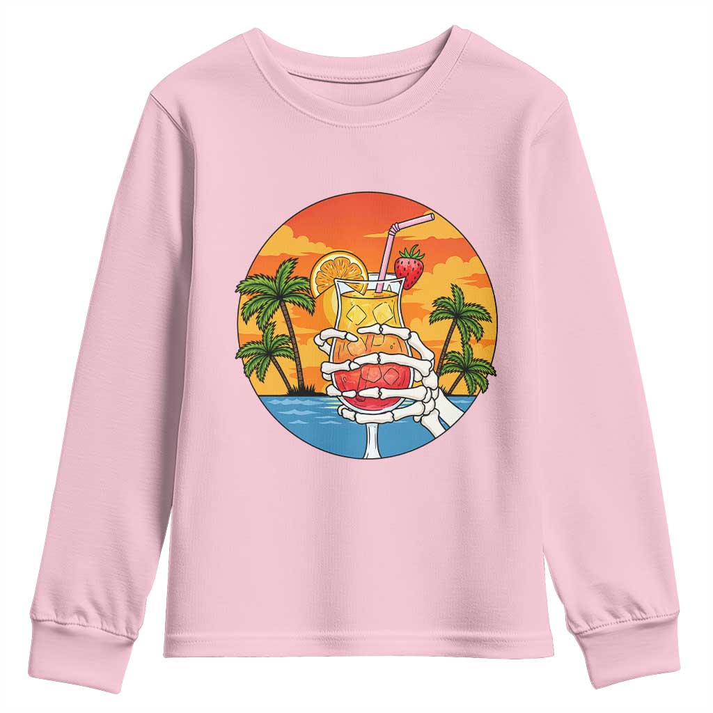 Tropical Skeleton Summerween Youth Sweatshirt Beach Cocktail Vacation TS12 Light Pink Print Your Wear